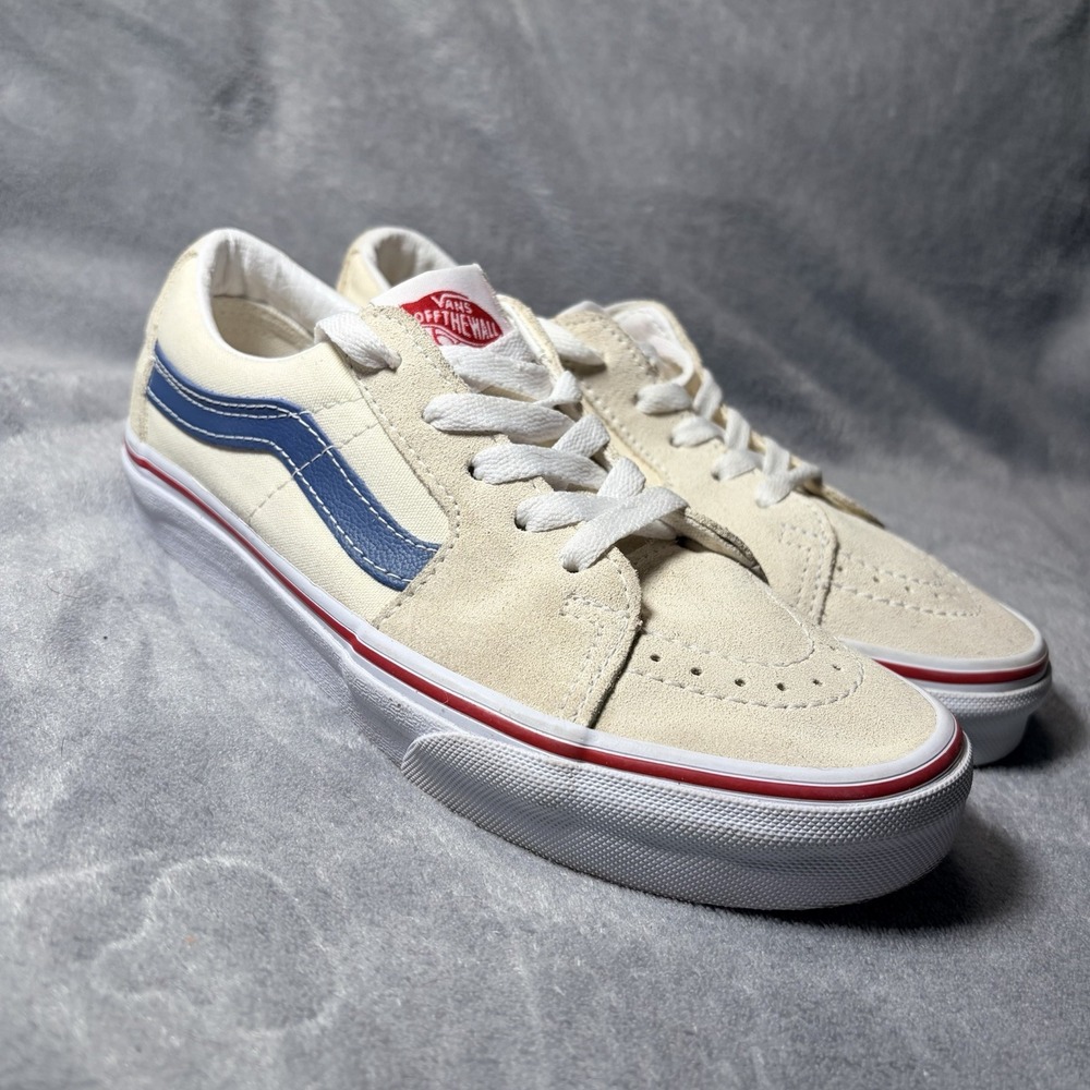 Vans Old Skool Men's 4.5 Women's 6.0 Cream Blue Skate Shoes Low Top Canvas Suede - Picture 2 of 6